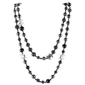 Chanel Faux pearl & Resin Bead CC Station Necklace
